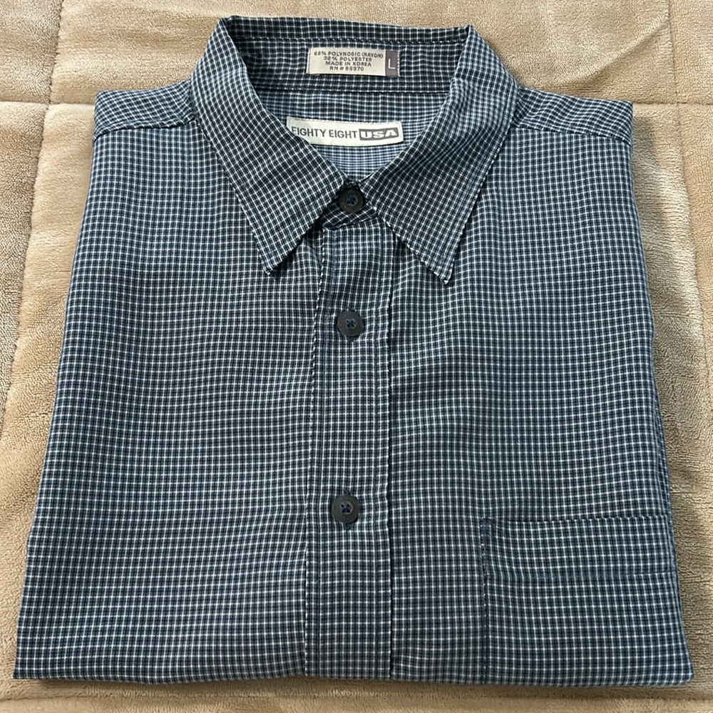 EIGHTY EIGHT USA Men's Short Sleeve Blue Checkered Shirt